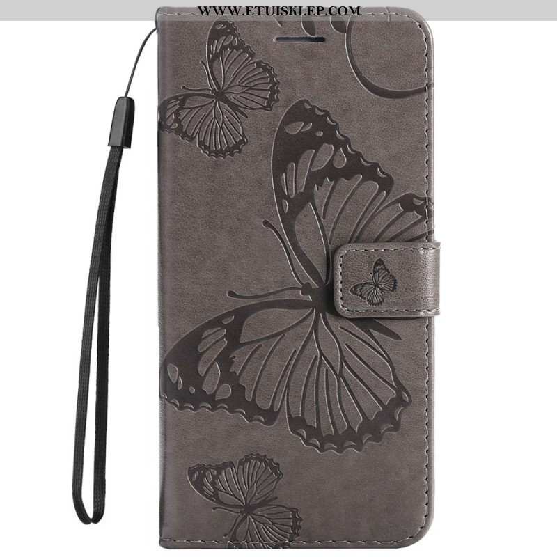 Etui Folio do Samsung Galaxy S23 5G z Łańcuch Gigantyczne Motyle Paskowe